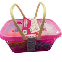 Brinquedo Infantil Cestinha Minhas Comprinhas rosa e verde