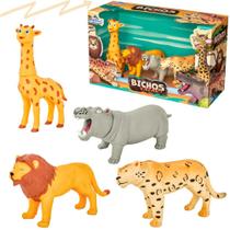 Brinquedo Infantil Colecao Bichos Safari Leao Hipopotamo Girafa Onça