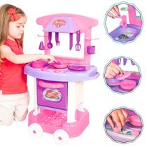 Brinquedo Infantil Cozinha Fogão Acessórios Presente Criança 3 4 5 anos Menina Rosa Forninho