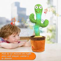 Brinquedo Infantil Criança TikTok Cacto Dançante Luminoso Pelúcia 120 Músicas Canta Fala Repete USB