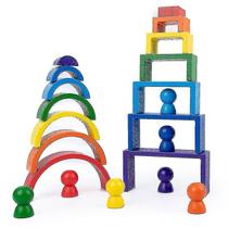 Brinquedo infantil de blocos de construção de arco-íris de madeira Brinquedo infantil de blocos de construção de arco-íris de madeira