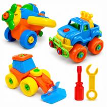 Brinquedo Infantil de Montar Kit com Avião Trator e Caminhonete