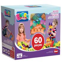 Brinquedo Infantil Didático Blocos de Montar Mais Bloco V 60 Peças Dismat