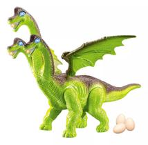 Brinquedo Infantil Dinossauro 3 Cabeças Verde Bota Ovo Com Som E Luz