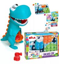 Brinquedo Infantil Educativo Encaixe Cor E Dino Papa Tudo Menina e Menino Elka