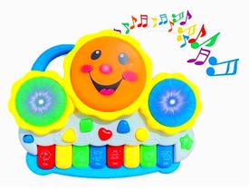 Brinquedo Infantil Educativo Teclado Tambor Com Musica E Luz Pianinho Bebê Colorido