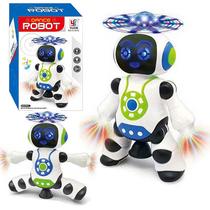 Brinquedo Infantil Interativo Robô Dançarino Gira 360 Com Helice Sons e Luzes Led Envio Imediato