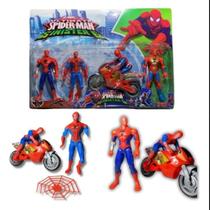 Brinquedo Infantil Kit 1Moto Aranha 4 Bonecos Kit Veiculo E Teia Super Heroi Cartela