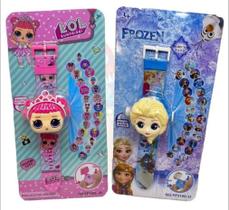 Brinquedo Infantil Kit 2 Relógios Infantis Projetor 24 Imagens L.o.L E Frozen