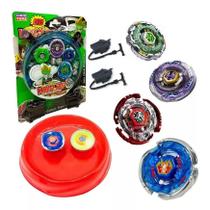 Brinquedo Infantil Kit 4 Beyblade Metal Led + Lançador + Arena