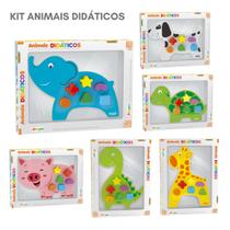Brinquedo Infantil Kit Animais didáticos Madeira Mdf - Mix, Junges