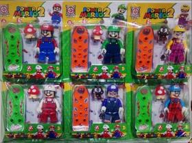 Brinquedo Infantil Kit Com 6 Mini Bonecos Super Mario Bros e Luigi Coleção Mais Acessórios Incluídos