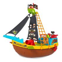 Brinquedo Infantil Maral Barco Navio Pirata Com Rodinha 23 Peças - Aventura Caça Ao Tesouro