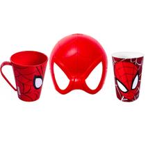Brinquedo Infantil Máscara Aranha + Caneca e Copo Spider-Man