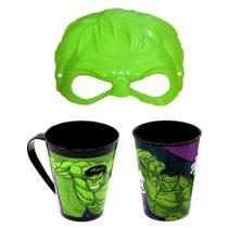 Brinquedo Infantil Máscara Verde + Caneca e Copo do Hulk