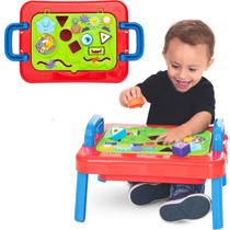 Brinquedo Infantil Mesa Didática Portátil Presente Menino Criança 1 ano Bebê Azul Didático Humor