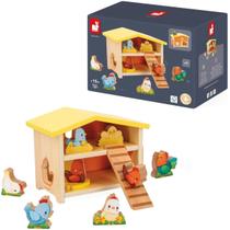 Brinquedo Infantil Meu Primeiro Galinheiro Educativo Janod Kit Didático de Madeira com Animais