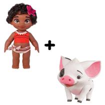 Brinquedo Infantil Moana + Porquinho Pua Articulado Cotiplás