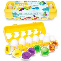 Brinquedo Infantil Montessori 12 Ovos De Encaixar Formas e Cores Pedagogico - Polibrinq