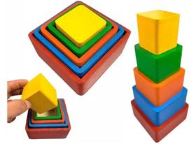 Brinquedo Infantil Montessori Cubo Encaixe Madeira Colorido