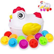 Brinquedo Infantil Montessori Ovos Encaixar Formas E Cores Com Galinha