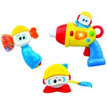 Brinquedo Infantil Para Bebê +6 Meses Conjunto de 3 Ferramentas Coloridas Com Luzes e Sons WinFun