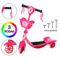 Brinquedo Infantil Patinete Scooter 3 Roda Barbie Cesta Luz