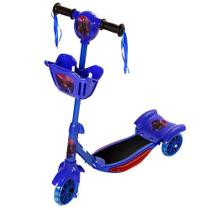Brinquedo Infantil Patinete Scooter 3 Rodas Com Cesta Luz E Som Azul Super Homem Art Brink