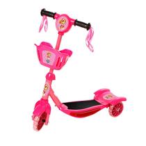 Brinquedo Infantil Patinete Scooter 3 Rodas Com Cesta Luz E Som Rosa Patrulha Canina Skye Art Brink