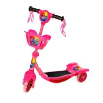 Brinquedo Infantil Patinete Scooter 3 Rodas Com Cesta Luz E Som Rosa Trolls Art Brink