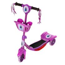 Brinquedo Infantil Patinete Scooter 3 Rodas Com Cesta Luz E Som Roxo Frozen Art Brink
