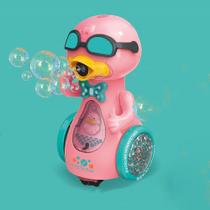Brinquedo Infantil Pato de Óculos Solta Bolha Com Led e Som Rosa