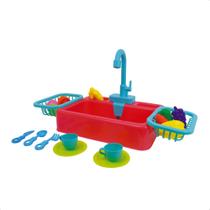Brinquedo Infantil Pia Lava-Lava Saí Água de Verdade Cor Vermelho com Vários Acessórios - Fenix Brinquedos PP-01