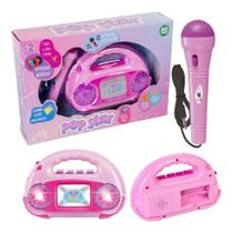 Brinquedo Infantil Radio com Microfone Amplificador Popstar Luz e Som