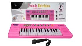 Brinquedo Infantil Teclado Rosa Com Microfone 32 Teclas