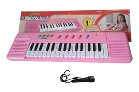 Brinquedo Infantil Teclado Rosa Com Microfone Karaokê