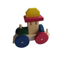 Brinquedo Infantil Trenzinho de Madeira Colorido azul vermelho 10x12