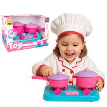 Brinquedo Interativo Fogãozinho Toy Chef Rosa Com Panelas E Botões Giratórios Para Menina