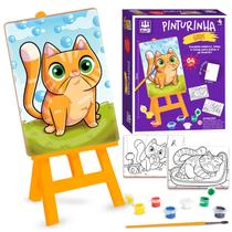 Brinquedo Interativo Kit De Pintura Didático Gatinho Com 6 Tintas E Cavalete