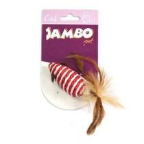 Brinquedo Jambo Gatos Palha Rato com Pena Vermelho e Branco