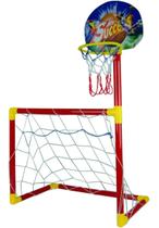 Brinquedo Jogo 2 Em 1 Basquete Futebol Trave Cesta Bolinhas