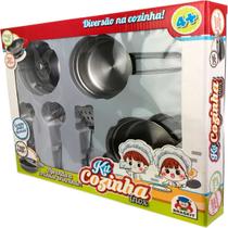 Brinquedo Jogo Conjunto Kit Cozinha 6 Peças Em Inox Panela e Utensílios Presente Infantil Menino Menina Criança Braskit