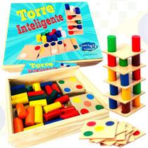 Brinquedo Jogo Torre Inteligente Colorido Madeira Educativo - sonho de criança