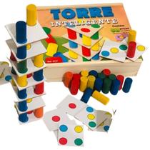 Brinquedo Jogo Torre Inteligente Colorido Madeira Educativo