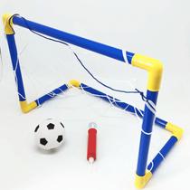 Brinquedo Kit 01 rede Trave De Futebol + Bola + Bomba De Encher Golzinho Infantil 44cm x 31cm