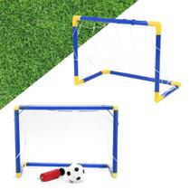 Brinquedo Kit 02 Trave De Futebol + Bola + Bomba De Encher Golzinho Infantil Polipropileno Interatividade Bola Rede Bomba Suporte Futsal