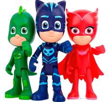 Brinquedo Kit 3 Bonecos Pj Masks Menino Gato Corujita Lagartixo 15CM