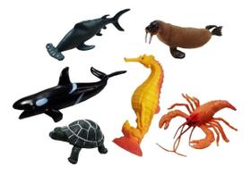 Brinquedo Kit 6 Animal Miniatura Coleção Fundo Do Mar Baleia .