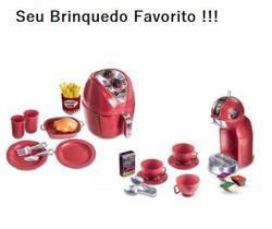 Brinquedo Kit Air fryer + Cafeteira Expresso Kids Gourmet Linha Chef Colors 26 peças