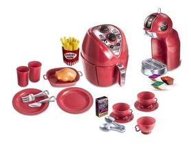 Brinquedo Kit Air fryer + Cafeteira Expresso Kids Gourmet Linha Chef Colors